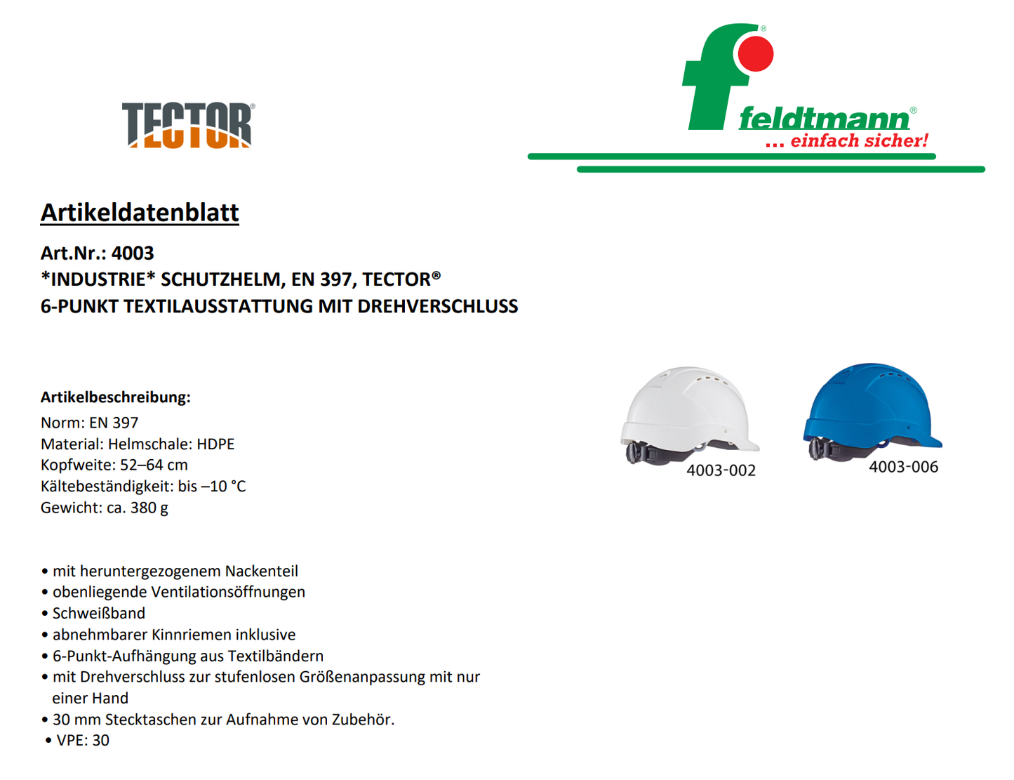 Schutzhelm - TECTOR® (EN 397)