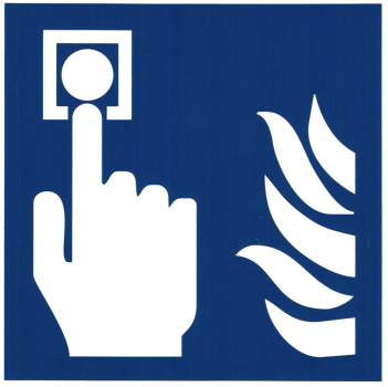 Hausalarm, Druckknopfmelder blau Symbol nach ISO 7010